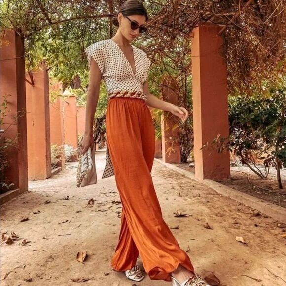 ZARA Flowy Wide Leg Pants Copper - Picture 3 of 9